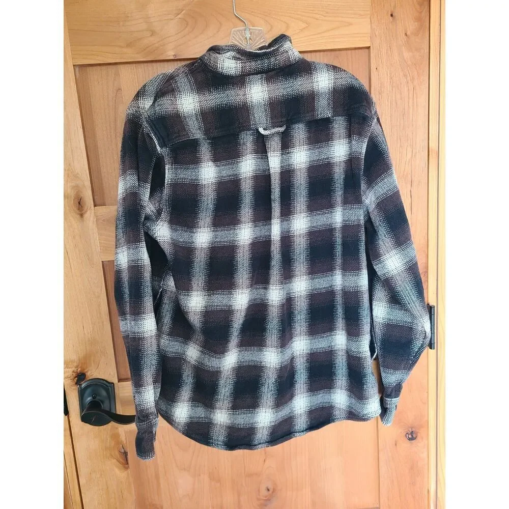 Orvis Plaid Heavyweight Shirt Shacket MEDIUM Brown Black‎ Outdoors Grandpa Cabin